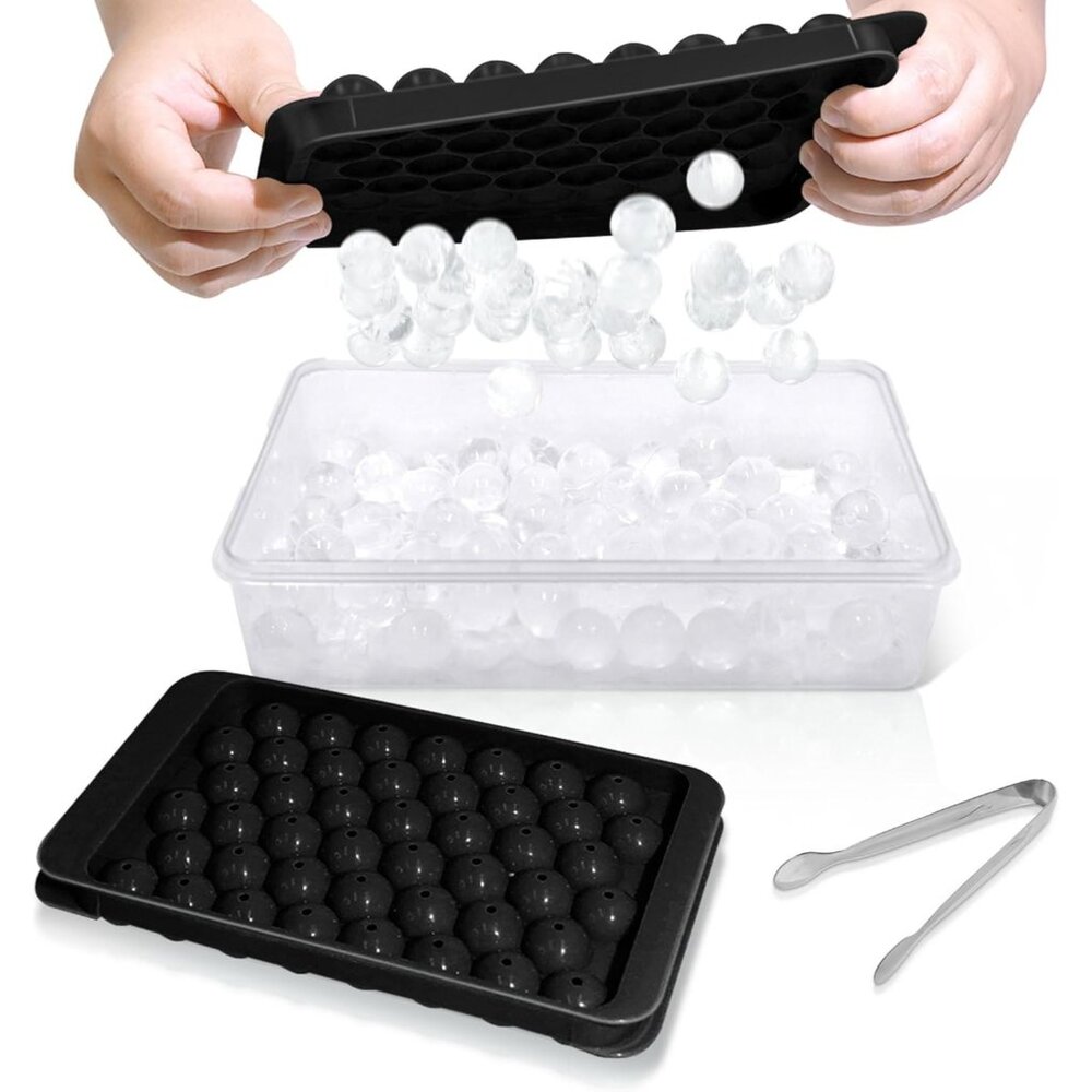 Ice Cube Trays with Lid Sphere Mold Spherical 0.8" 2 Trays Black